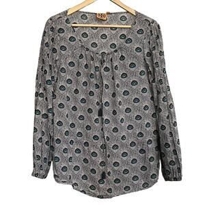 Tory Burch Top Evelina‎ Blue Peacock Print Tunic Blouse Womens Sz 8